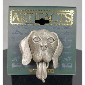Vintage 1986 JJ Jonette Artifacts Dog Wagging Tongue Silver Tone Brooch